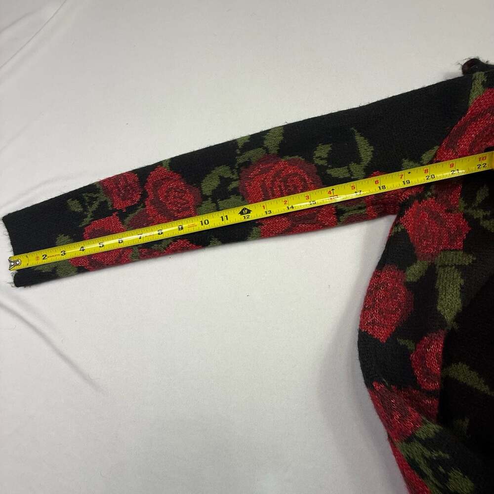 By Design Red Rose Floral Open Front Long Cardigan Sweater Size M - Picture 10 of 10